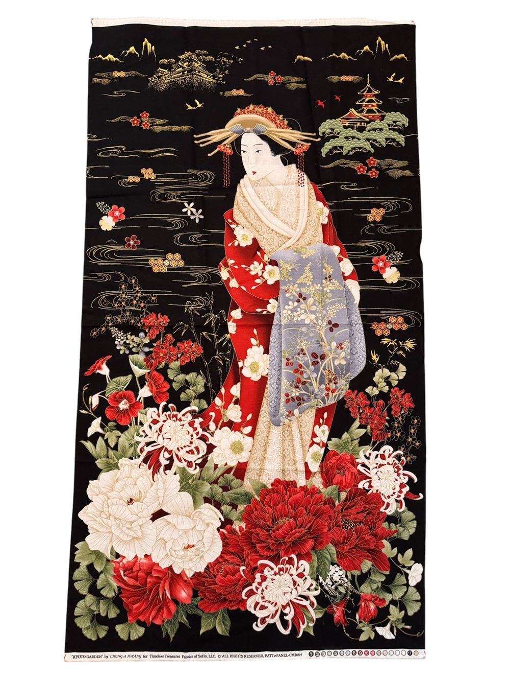 Kyoto Garden Japanese Metallic Geisha Fabric Panel 2/3 Yard Timeless Treasures